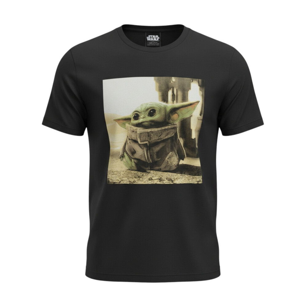 Star Wars Tee Shirt Baby Yoda Mandalorian Men's Unisex Size L Black Green